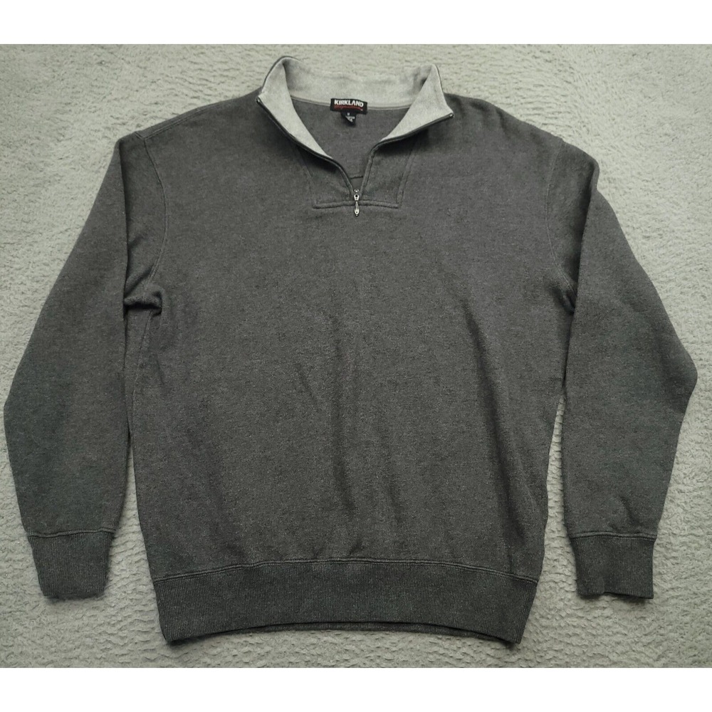 Kirkland Signature Men's M 1/4 Zip Pullover Mock Neck Sweater‎ Gray